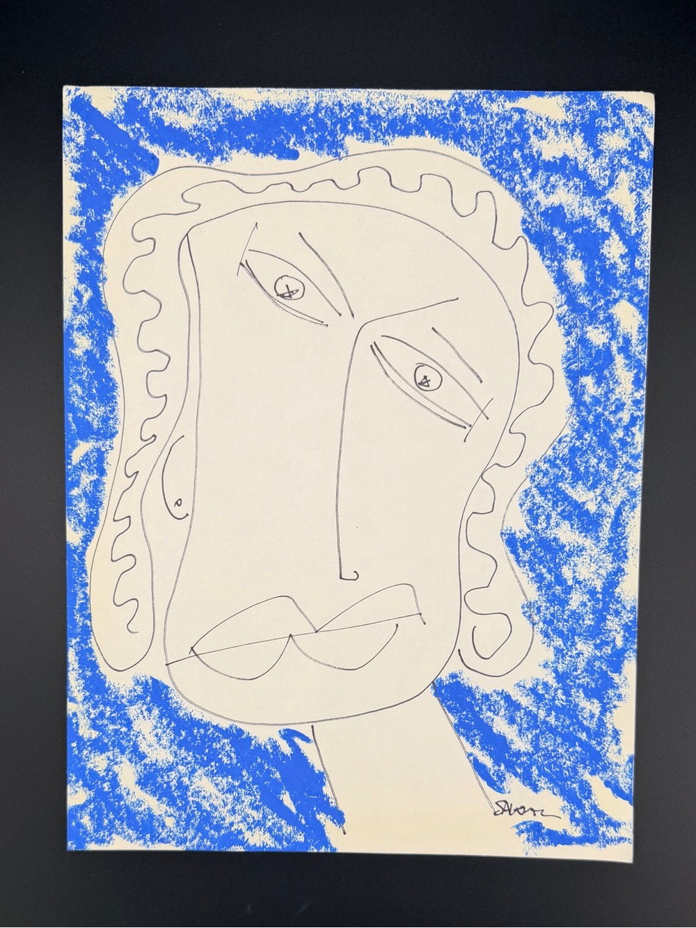 Blue Abstract Face Line Art Print by SALAZAR - Buy Direct From Artist